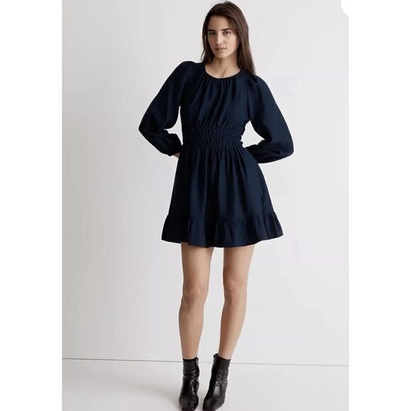 NWT Madewell Sophia open back mini dress deep indigo blue - Picture 3 of 16